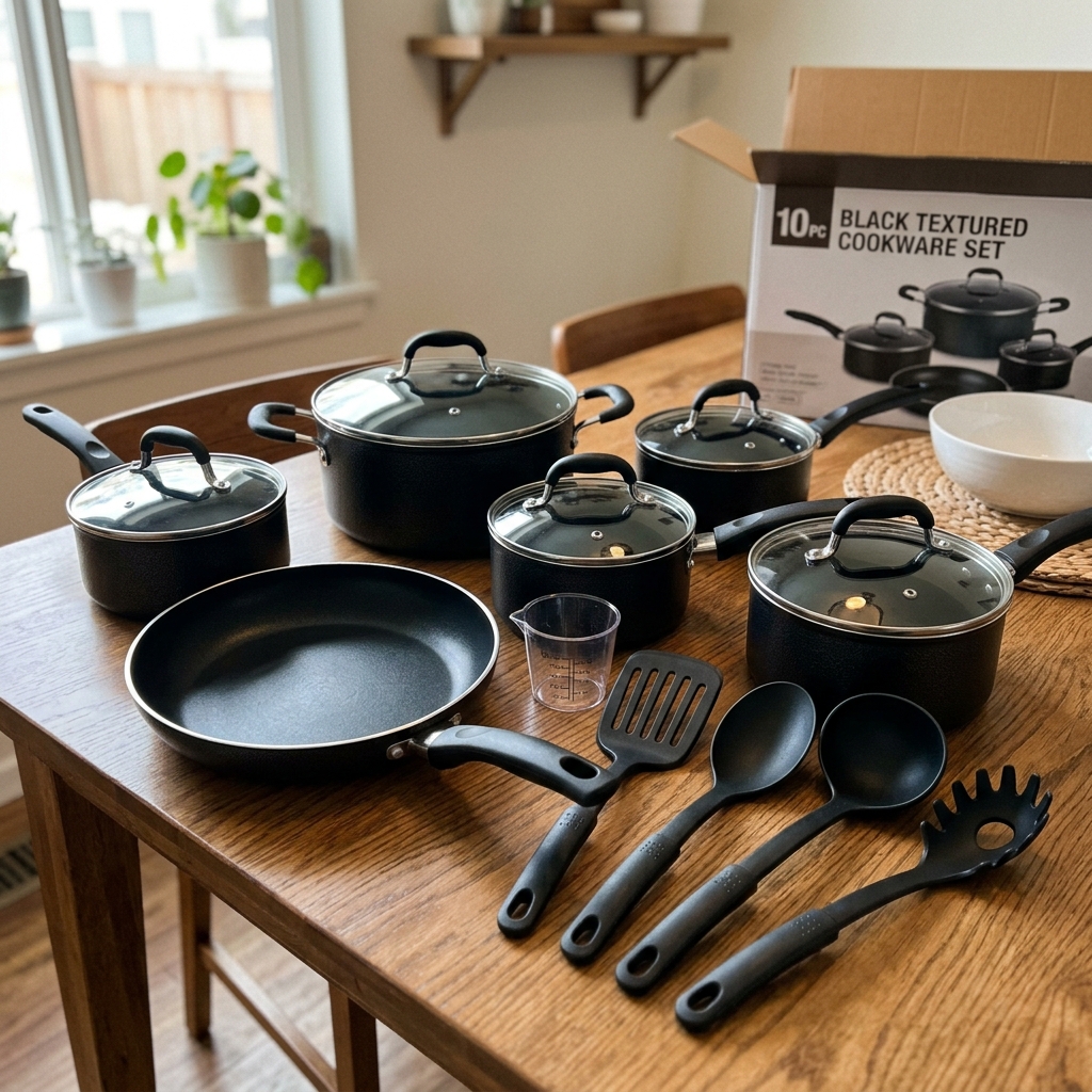 Kit de panelas desembalado na mesa